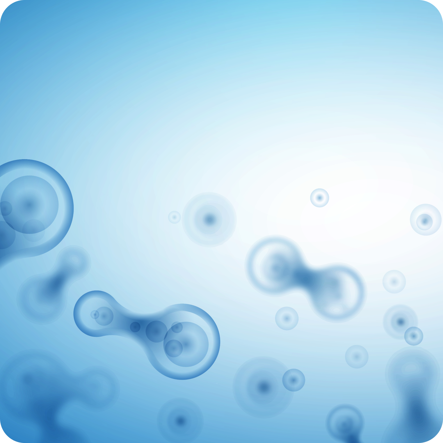 Abstract blue electrolyte molecules in water with light gradient background